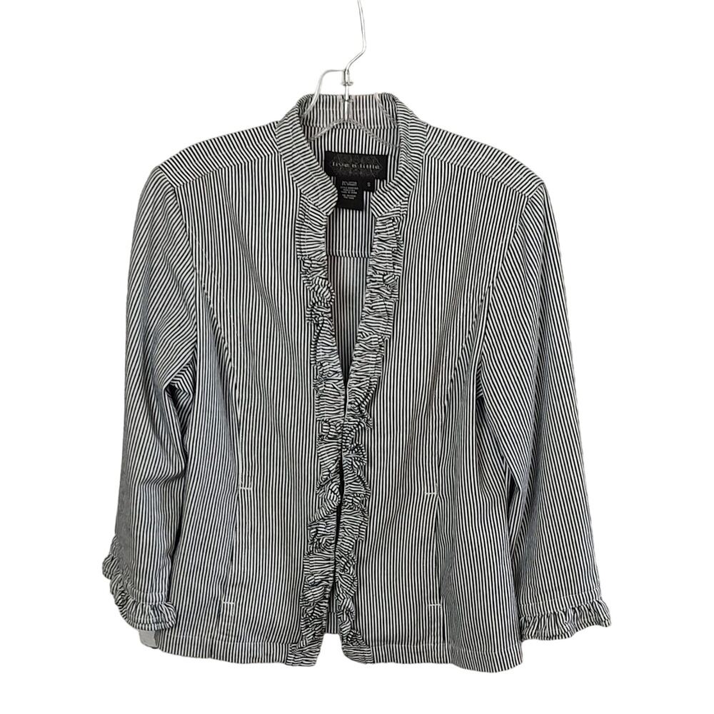 Live a Little Navy White Striped Ruffle Blazer Jacket Small RS251129